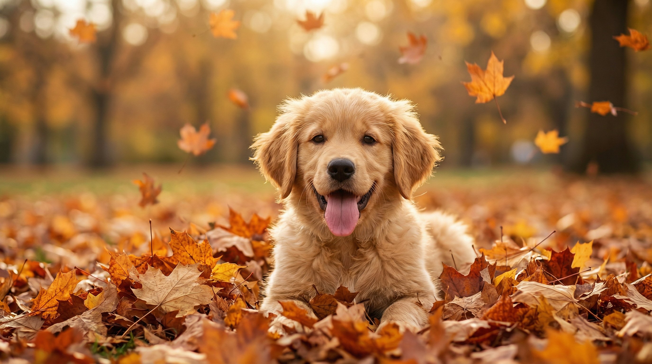 情侣自拍金毛幼犬秋日视频