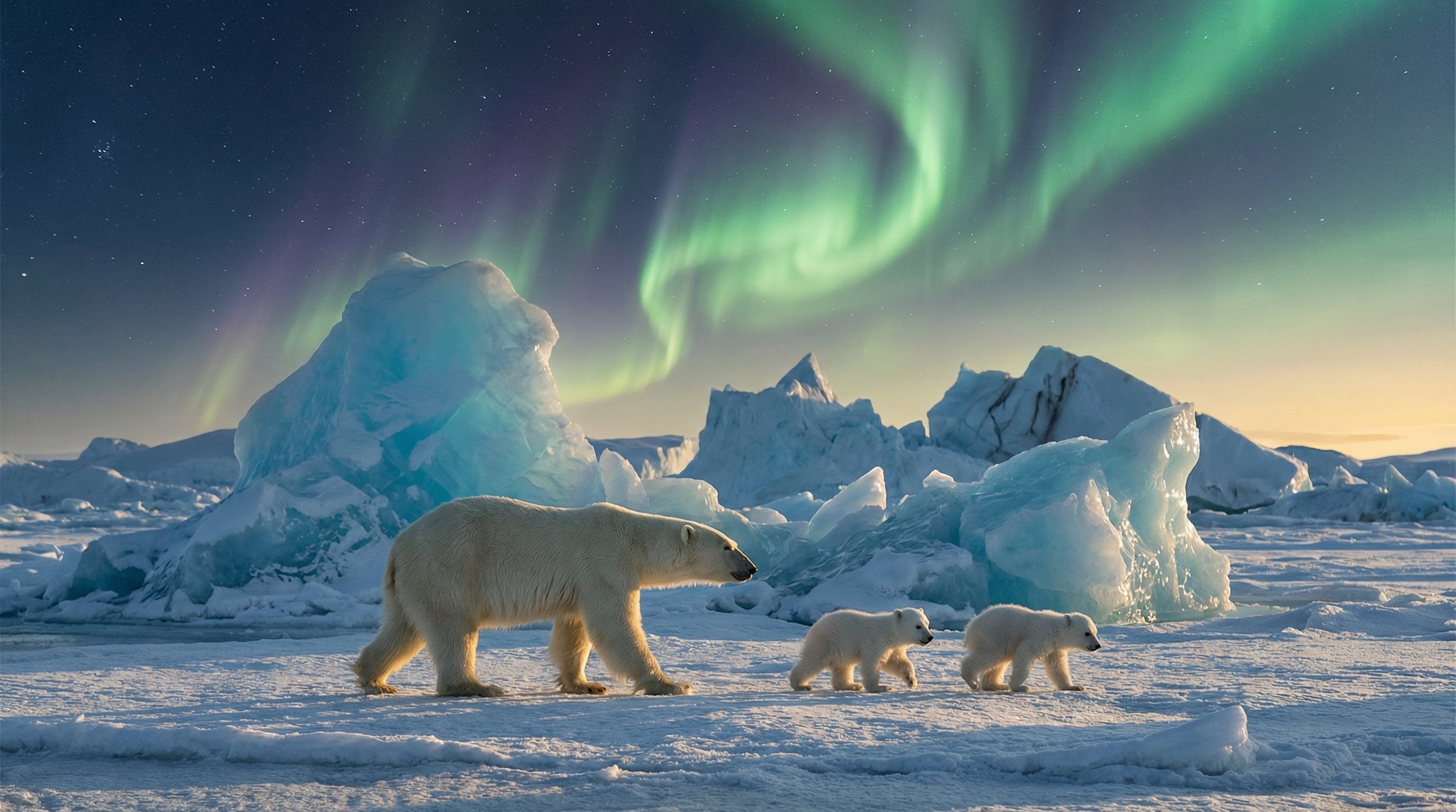 情侣自拍北极熊极光视频